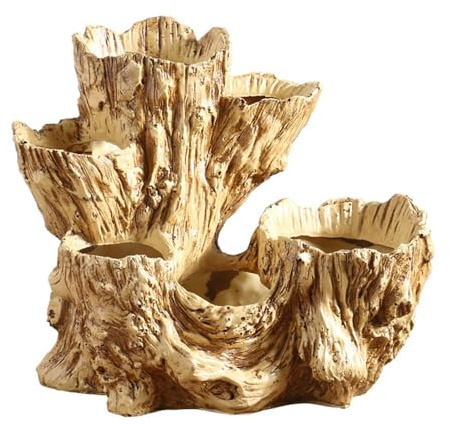 KiBcsLic Baumstumpf Blumentopf Pflanztopf Statue Skulptur Aus Wetterfestem Harz für Einen Miniaturgarten für Die Dekoration von Schreibtisch Regal Und Fenster, Holz