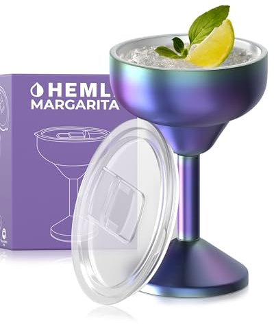 Hemli Insulated Margarita Glass, Cocktail Tumbler with Lid, Stainless Steel Vacuum Insulated, Keeps Drinks Cold for 12 Hours