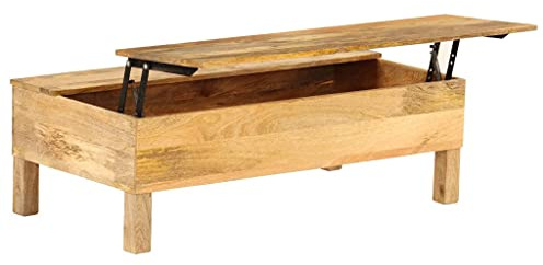 WEMYUFURN Tavolino multifunzione in legno massello con vano portaoggetti – Tavolino rustico come cassapanca e tavolo da pranzo
