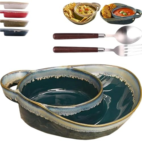 Soup and Sandwich Bowl, Enjoy Meal 2026 New Soup and Sandwich Plate Combo, Upgraded Stoneware Dual Compartment Soups & Side Bowl Set 2-in-1 Design for Three Meals Bread Fruit Salad Cookies (#01)