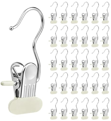 30 Stück Edelstahl Klemmhaken mit PVC-Beschichtung, Starke Wäscheklammern für Kleidung, Socken & Hosen, Rostfrei & rutschfest, Vielseitige Sockenklammern/Hosenbügel Klemmbügel (Weiß, 30 Stück)