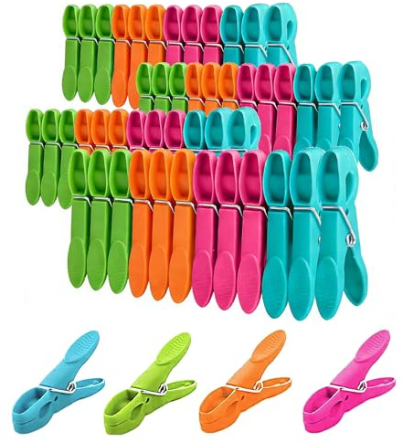 52 Pack Clothes Pegs - Pegs for Washing Line Strong Grip Laundry Clips with Durable Spring - Plastic Pegs with Non Slip Windproof/Rust Resistant Home Garden Indoor Outdoor Use, 4 Colours,