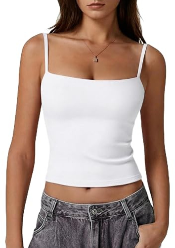 Gyabnw Women's Vest Top Sleeveless Square Neck Spaghetti Strap | Sleeveless cut, square neckline, spaghetti strap design, cropped length, sleeveless vest silhouette, for summer wear