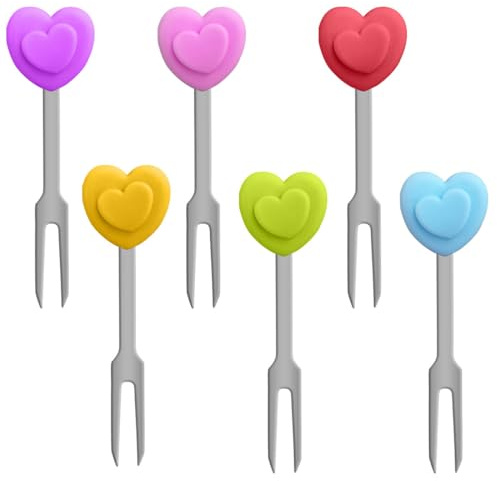 LONZIKP Tenedores de Acero Inoxidable Mini 6 Unidades Corazón para Fruta, Finger Food, Fiambreras, Fiestas y Snacks Reutilizables