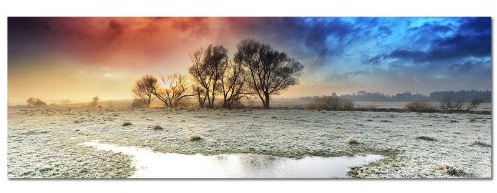 PANORAMA BILD 150x50cm (Strand Steg Meer Farben Jahreszeiten) Wandbilder Bilder EXKLUSIVES Fotowandbild auf Leinwand und Keilrahmen Bild Leinwandbild Fotodruck modern Zeitlos Stilvoll wie ein Gemälde