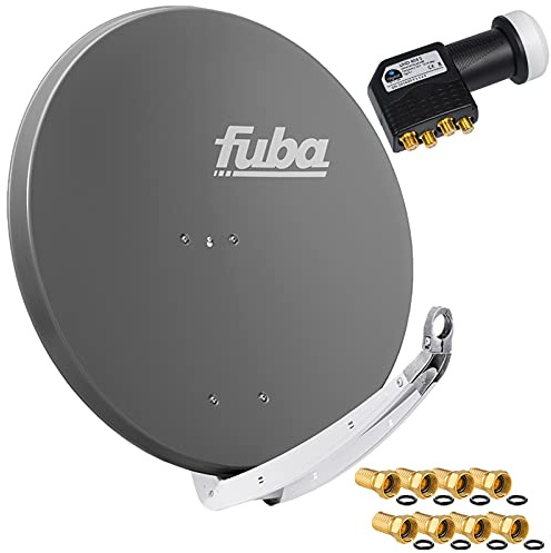 FUBA 4 Teilnehmer Digital SAT Anlage DAA850A anthrazit + Hochwertiger Quad LNB + 8 Vergoldete F-Stecker