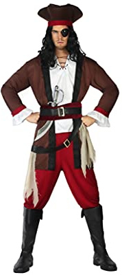 Atosa | Disfraz Pirata Hombre Adulto Marrón | Traje Completo de Corsario con Sombrero, Chaqueta, Pantalón y Cinturones | Inspirado en Barbanegra | Perfecto para Carnaval y Fiestas Temáticas | XL
