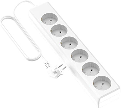 Garza - Regleta de 6 enchufes Sin Interruptor y con Toma de Tierra, Ladrón múltiple de 1.4 Metros, hasta 3680W, Protección Infantil, Cable H05W-F 3G, Color Blanco