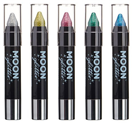 Holographischer Glitzer Lackstift/Körperkreide Make up für das Gesicht & Körper von Moon Glitter - 3.5gr - Set mit 5 Farben