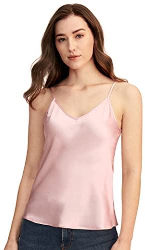 LilySilk Camiseta de seda para mujer, 100 pura seda de morera sin mangas y top de mujer con satén suave Rosa Ciruela Clair M