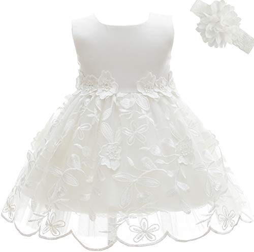 AHAHA Baby flicka prinsessa klänning blomsterflicka klänning dopklänning festlig klänning bröllop festklänning festtåg babykläder, Vit 2, 18 månader
