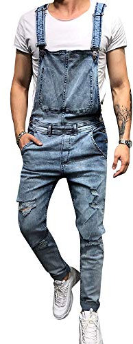 Yonglan Salopette di Jeans da Uomo vestibilità Slim Jeans Lunghi Casual Pantaloni in Denim Tute 731Azzurro Chiaro S