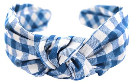 axy Vintage Look Kariert Haarreif - Wunderschön Trachten Haarreifen Damen Stirnband Haarschmuck HR34K (Blau-Weiss Kariert)
