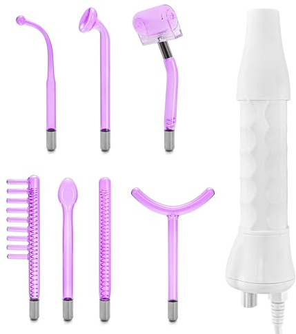 Elitzia High Frequency Electrotherapy Wand Multi-Functional Portable Handheld Light Therapy Wand for Acne Skin Rejuvenation Hair Growth Facial Device (with 7 Tubes Purple) ETSC640