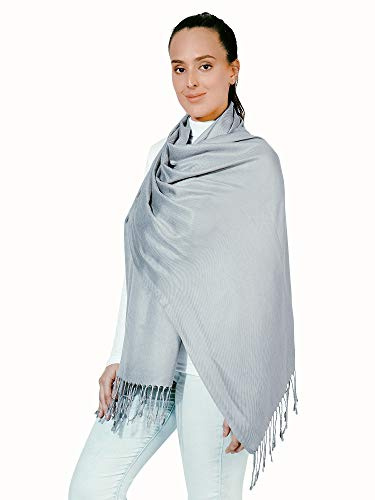 World of Shawls Supermjuk pashminasjal sjal halsduk, Blekt silver,