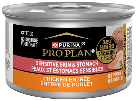 Purina Pro Plan Sensitive Skin and Sensitive Stomach Cat Food Wet Pate, Grain Free Chicken Entree - (Pack of 24) 3 oz. Cans