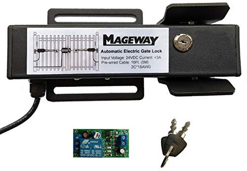 Mageway 24VDC Heavy Duty Automatic Electric Gate Lock for Swing Gate Opener Gate Operator Automatic Gate Openers, Fail Secure Waterproof Solenoid Lock, Pre-Wired 16 ft UL Cable