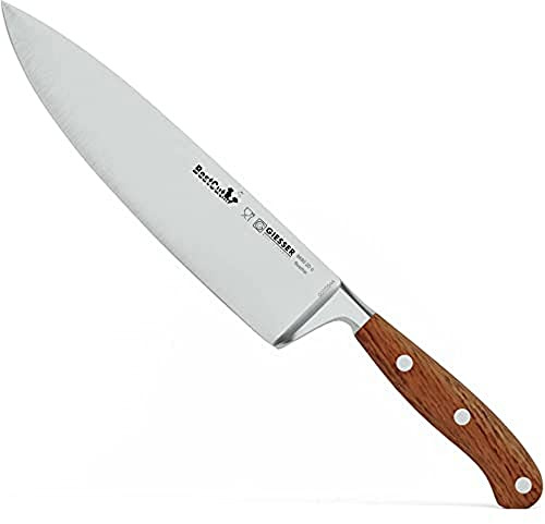 Giesser depuis 1776 - fabriqué en Allemagne - couteau de chef tranchant en bois d'olivier forgé BestCut Olive, 20 cm, couteau de cuisine allemand en acier inoxydable