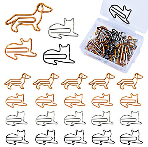 Zasiene Büroklammern Hund 60 Stück Büroklammern Motiv Dackelform und Katzenform Tierform Kreative Bookmark Cartoon Süße Büroklammern für Schule Büromaterial Zubehör