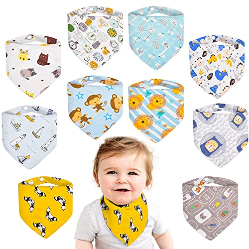 MOLENKY Bavaglini Neonati Bandana con 2 Bottoni a Pressione, Set di 10，100% Cotone Bavaglino Neonato, Super Assorbenti & Morbidi, Bambino Bandana Drool Bavaglini per Ragazzi e Ragazze