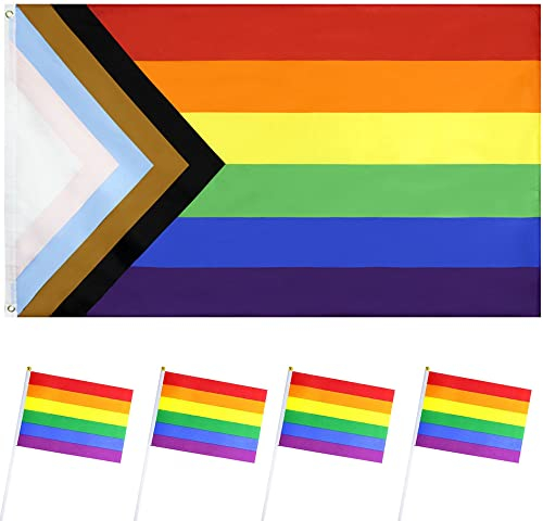 Banderas Gay, 5 Piezas Banderas Orgullo Gay, Bandera Arcoiris, Bandera Mano Gay, Banderas Arcoíris Mano, Bandera Orgullo Gay Arco Iris, Para Uso en Interiores y al Aire Libre