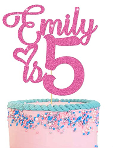 GuteGifts Personalised Birthday Cake Topper for Baby Boy & Girl | Custom with Any Name Any Age Party Decoration | Multicolour Glitter 1st 2nd 3rd 5th 6th 8th 10th Made in UK (Hot Pink)