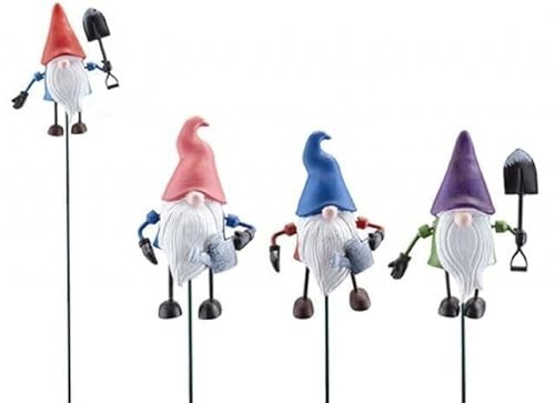 alls 4 x Colourful Gonks Moving Limbs on Metal Stakes 50cm Garden Ornament