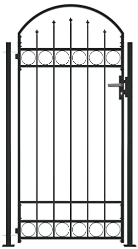 KOIECETA Zauntor Gewölbte Spitze 2 Pfosten Gartentor Metalltor Hoftor Tor Pforte Gartenpforte Gartentür Zauntür Tür Einzeltor 105x204cm Schwarz