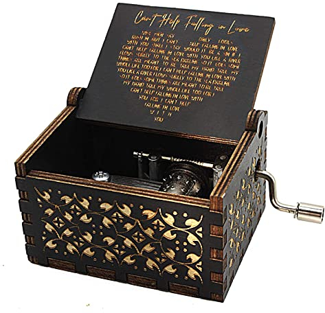CAMKONG Can't Help Falling in Love Music Box, Birthday Gifts for Wife Girlfriend Women, Vintage Wooden Hand Crank Music Box, Christmas Valentine Wedding Anniversary Romantic Gift