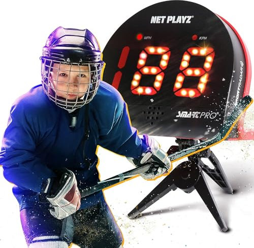 NetPlayz Cadeaux radar de hockey - Aides à l'entraînement - Armes de vitesse, pistolets radar mains libres | Hockey sur glace sur gazon, hockey sur gazon, hockey sur route, roller hockey de rue,