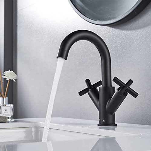 Basin Mixer Tap -Modern Bathroom Sink Mixer Tap, 360°Swivel Spout with UK Standard Hoses,Black