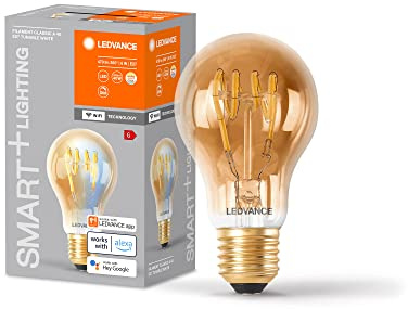 LEDVANCE SMART+ WIFI LED-Lampe, Gold-Tönung, 6W, 470lm, klassische Glühlampenform mit E27-Sockel, regulierbares Weißlicht (2200-5000K), dimmbar, App- oder Sprachsteuerung, 15.000 Stunden Lebensdauer