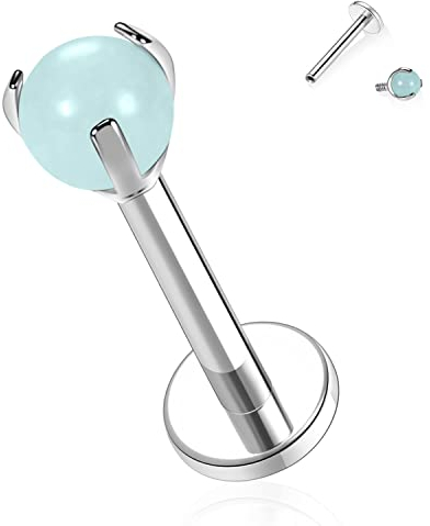 AROWRO 16G Labret Ohrstecker Lippenringe Grün Imitation Jade Labret Schmuck G23 Titan Helix Knorpel Tragus Ohrringe Medusa Ring Lippenpiercing Monroe Schmuck 10mm Ohrstecker Silber Innengewinde