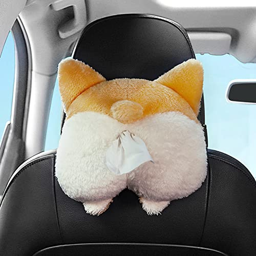MISNODE Niedliche Auto-Taschentuchbox-Abdeckung, Taschentuchhalter, Organizer für Autos, weiche, bezaubernde Corgi-Butt-Hängetasche, Taschentuch-Aufbewahrungstasche, Serviettenspender, Gelb
