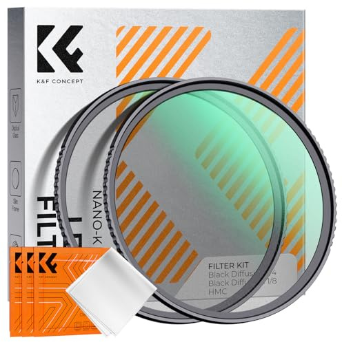 K&F CONCEPT Filtre 62mm Black-Mist 1/4 et Black Diffusion 1/8 et 3 Chiffons