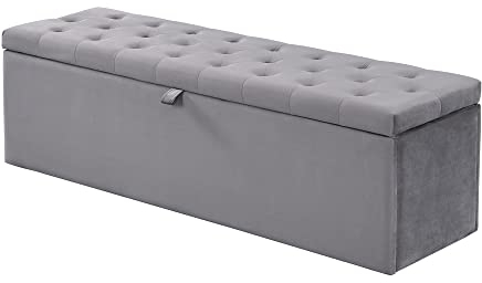SOFTWEARY Polsterbank, Bettbank mit Stauraum und Deckel, auch als Garderobenbank geeignet, Sitzhocker, Sitztruhe (grau)