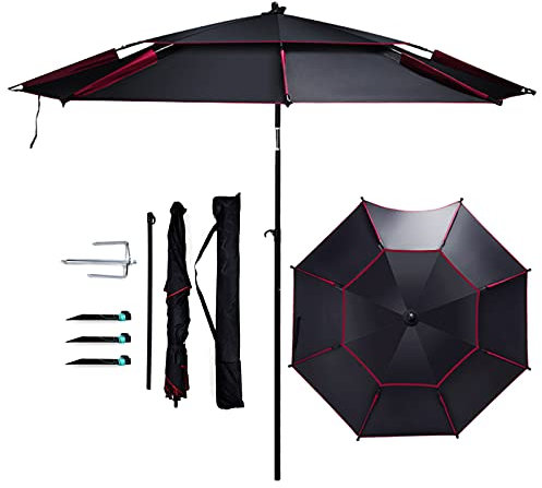 Φ2 m Parasol de pêche extérieur grand parasol de jardin imperméable double couche protection solaire anti-UV plage balcon camping piscine terrasse terrain de golf