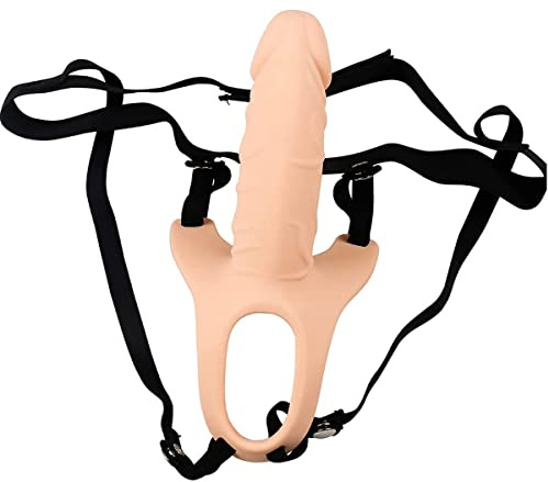 LAHTI Dildo con correa con arnés, arnés con correa hueca ajustable, juego de juguetes sexuales para adultos para mujeres, hombres, parejas, lesbianas, carne gay (alargar)