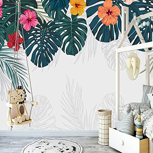 Fototapete 3D Tropische Blätter Blume 400 cm B x280 cm H Vlies Tapeten Wandtapete XXL Moderne Wanddeko Wohnzimmer Schlafzimmer Büro Flur