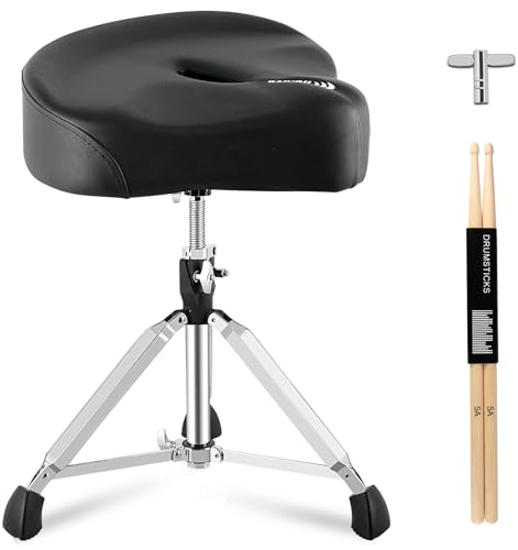 ROWELL Drum Throne Heavy Duty Drum Throne Seat Air Guide Hole Drum Stool Motorcycle Style Height Thrones Adjustable Drum Chair for Adult,Tall People Refreshing and Breathable Drum Seat,Black
