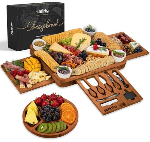 SMIRLY Charcuterie Boards Set - Large Bamboo Cheese Board Set - House Warming Gifts New Home, Wedding Gift for Couple, Bridal Shower Gift, Birthday Gifts for Women