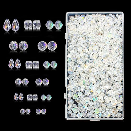 JDBlissful 900Pcs Clear Crystal Glass Beads Making,DIY Craft Project Decorations Bracelet Making Kit, Clear Faceted Glass Beads Loose Beads, for Jewellery Making and Arts and Crafts