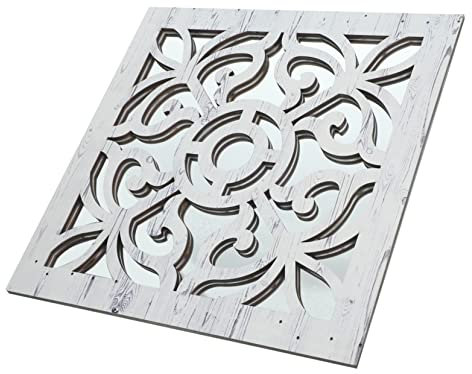 KONTONTY Miroir Mural Rustique Auto-adhésif en Bois et Acrylique Blanc