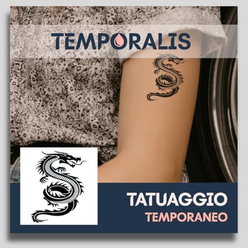 Fake Tattoo Drachen – Temporalis® | Temporäre Tattoos für Erwachsene – EU-zertifizierte Kosmetik, vegan & wasserfest – Hält 1 bis 2 Wochen [ Spiraldrache ]