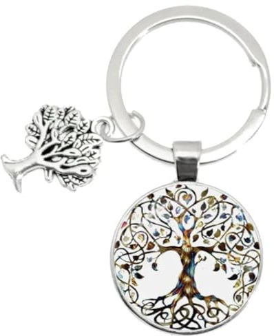 VLNET Portachiavi tascabile a doppia anella in acciaio inossidabile tema famiglia amore con albero della vita e cuori. Accessorio Unisex, Ottima idea Regalo!