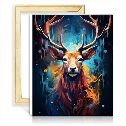 LiHEQING Ölgemälde auf Leinwand, Hirsch, digitales Malset für Erwachsene mit Pinseln und Acryl, Wanddekoration für zu Hause, ohne Rahmen (60 x 75 cm)