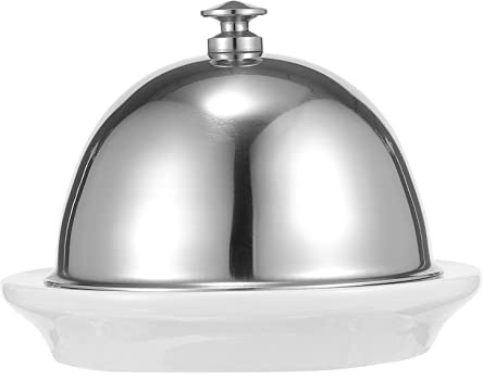 OFFSCH Beurrier En Céramique Avec Couvercle En Acier Inoxydable Plat À Beurre Rond 3.74 X 3.74 X 2.36 Pouces Pour Cuisine Fêtes Camping Et Service De Desserts