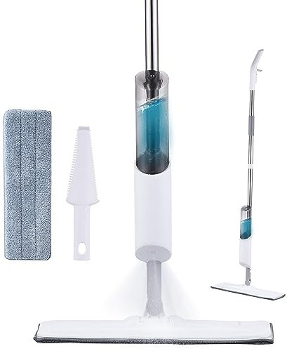 HEEPDD Mop de Pulverizador, Trapeador de Polvo Seco y Espín de 360 ​​Grados con 270 Ml de Botella de Agua Limpieza de Pisos Sprainer Microfibra de Microfibra Plana con Almohadilla (2)