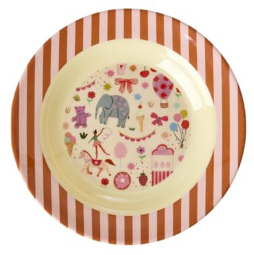 ReWu Rice Melamin Tiefer Teller Pink - Fun Fair Print - Rund Kinderteller Campinggeschirr Kindergeschirr Bruchfest Speiseteller Kinder Camping Bruchsicher BPA-Frei Ø 20 cm
