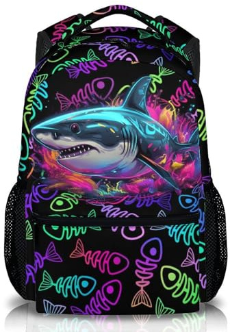 DREAMUGIFT Kids Backpacks, Funny Shark Backpack, Preschool Elementary Kindergarten Schoolbag for Boys 3-8, 17 Inch Cool Shark Bookbags for School Travel Camping Picnic